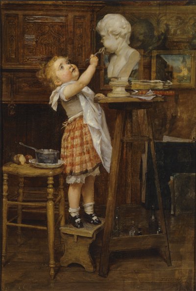 فتاة صغيرة تقوم بإطعام تمثال بواسطة تيموليون ماري لوبريشون